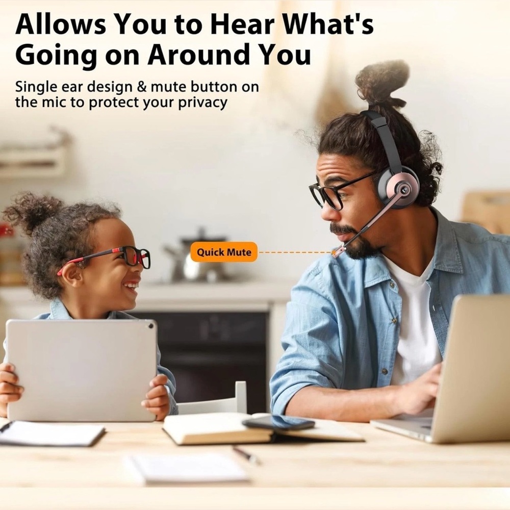 🩷 Microphone & Charging Base, Wireless Headset with Mic Mute & USB Dongle - Picture 4 of 15